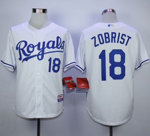 Royals #18 Ben Zobrist White Cool Base Stitched MLB Jersey - Click Image to Close